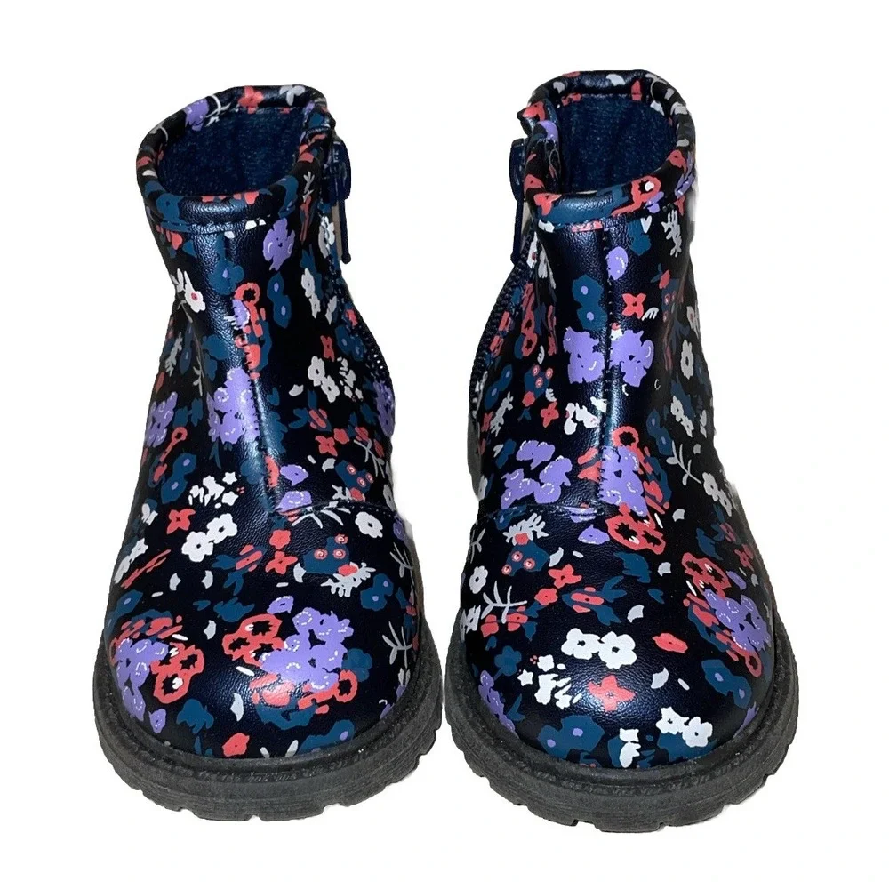 OshKosh‎ Kids Size 5 Ankle Boots Navy Blue Floral Raquel Side Zip Booties